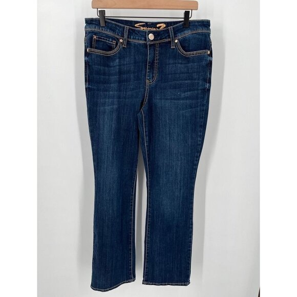 Seven7 Ladies Rocker Slim Bootcut Jeans Size 12 Dark Wash Embellished Pockets - Picture 1 of 13